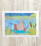 Gone Fishing - dog and fisherman fishing picture art - Image 1