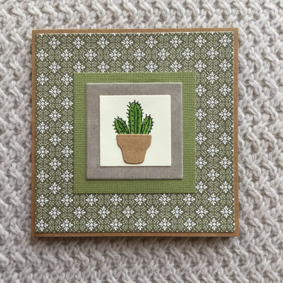 Hand drawn Cactus Greeting Card olive green 