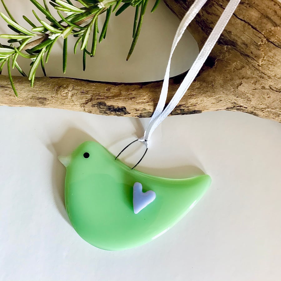 Fused glass bird, Perfect for Mother's Day, heart