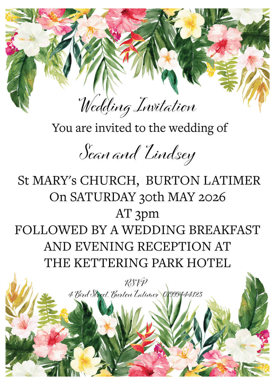 Tropical Floral Wedding Stationery Set Save the Date Invitation Details Cards
