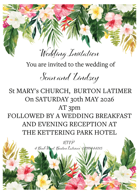 Tropical Floral Wedding Stationery Set Save the Date Invitation Details Cards