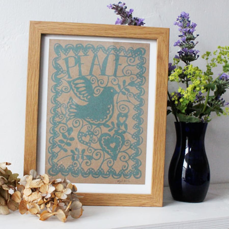 Framed papercut "peace" print