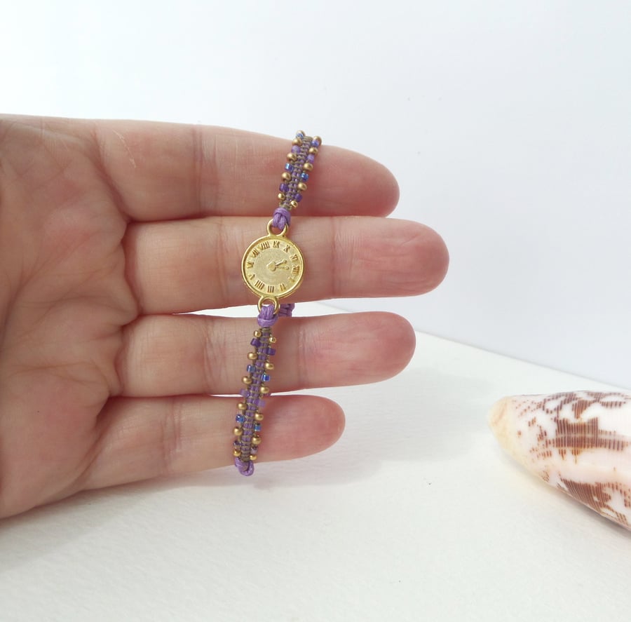 Gold Watch Bracelet, Adjustable Cord Bracelet.