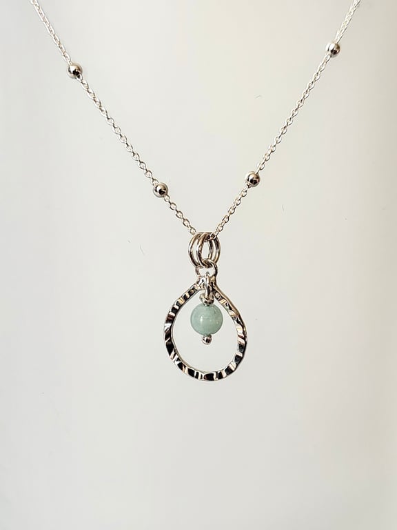 Sterling Silver Hammered Teardrop Pendant with Amazonite Gemstone