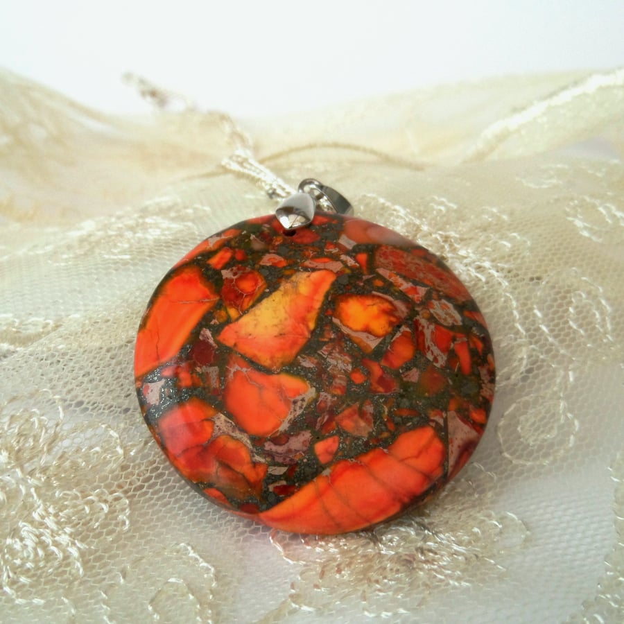 Orange jasper gemstone pendant necklace