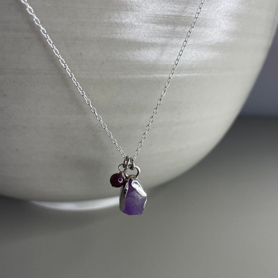 Sterling silver semi precious amethyst stone and bead pendant