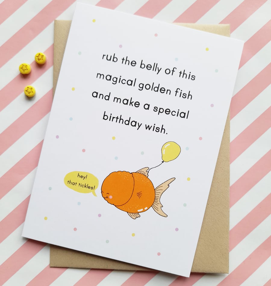 magical fish A6 birthday greetings card, funny card, cute card, birthday poem