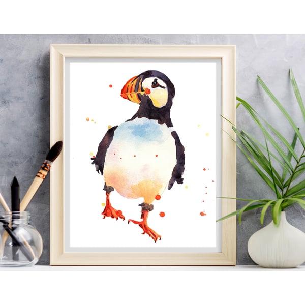 Fresh WATERCOLOUR Puffin art print - 8x10 inches