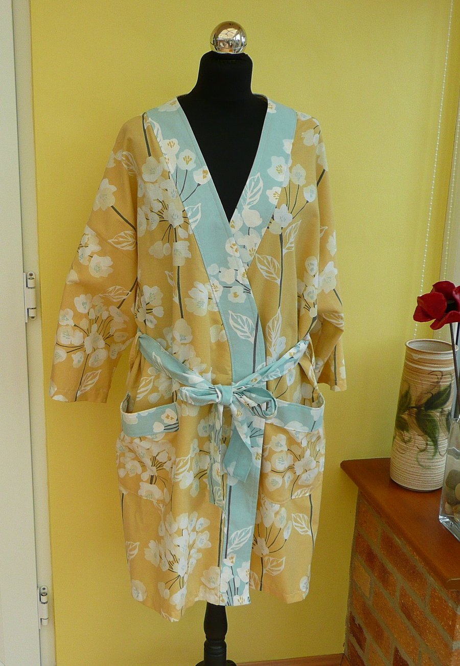 Kimono dressing gown yellow floral bath robe