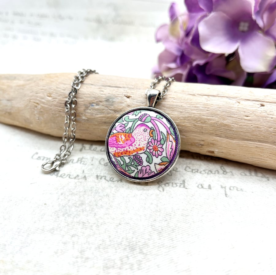 Exclusive Lilac Strawberry Thief Liberty Fabric Pendant - William Morris Arts 