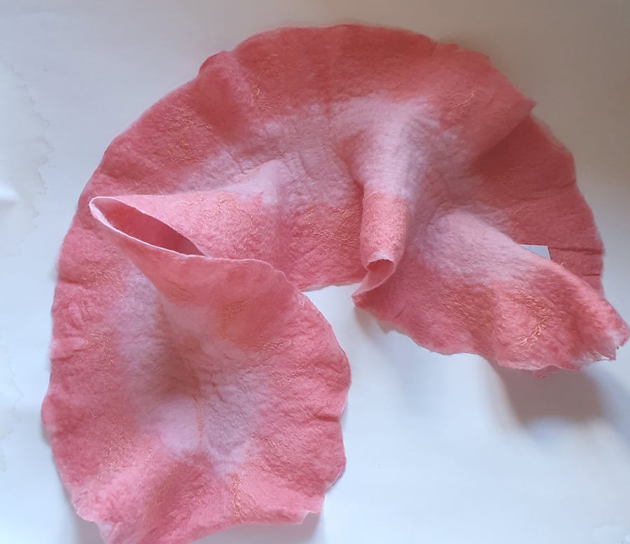 Salmon pink frilled scarf - two tone - discounted