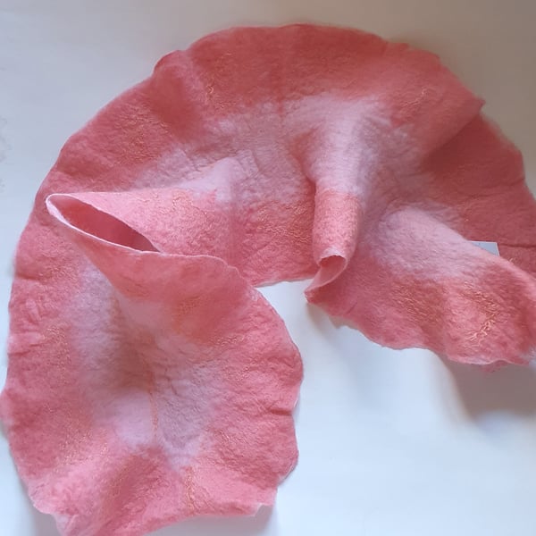 Salmon pink frilled scarf - two tone - discounted
