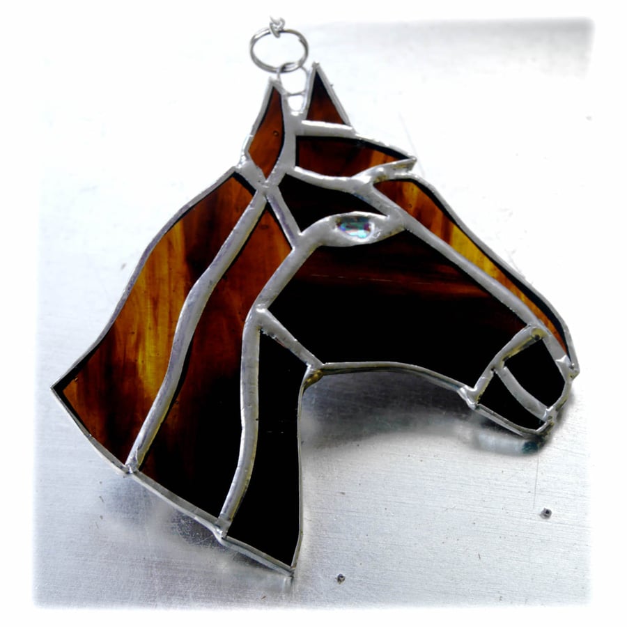Horse Suncatcher Stained Glass Horsehead Brown 092