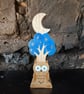 Moonlit Owl Tree - Hand Painted Maple Wood Shelf Ornament - Folk Art Woodland