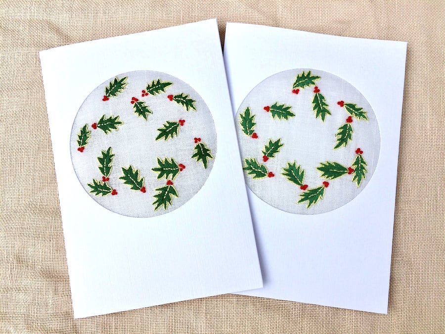 For Barbara Only 2 Holly Wreath December Birthday and Christmas Cards