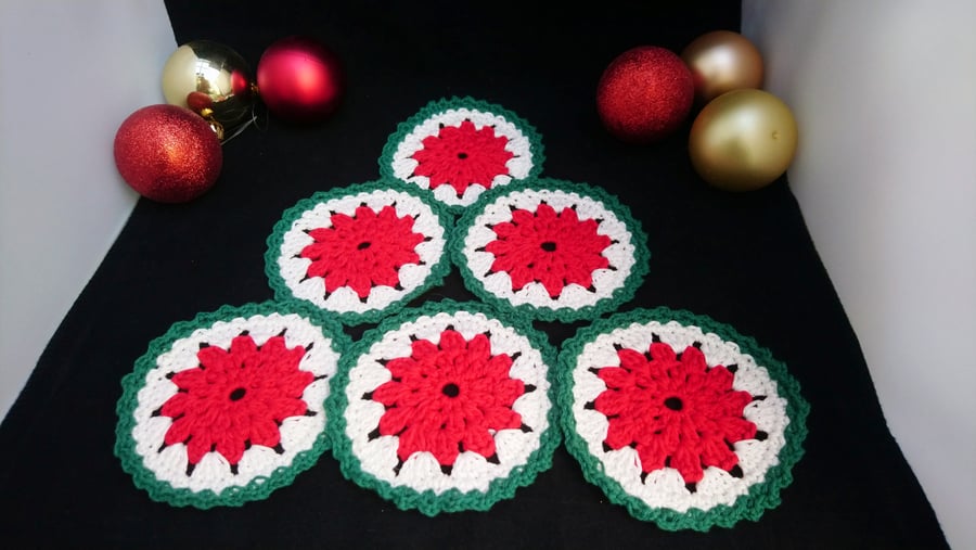 Christmas Coasters Crochet  A Set of 6 