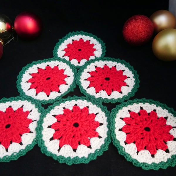 Christmas Coasters Crochet  A Set of 6 