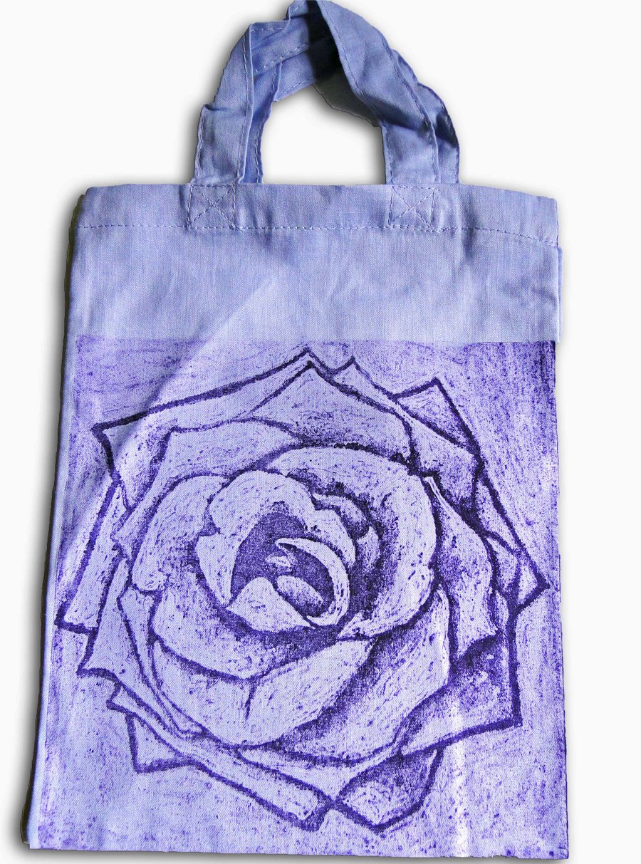  Purple Rose Flower Collograph Hand Printed Light Purple Mini Tote Children Bag
