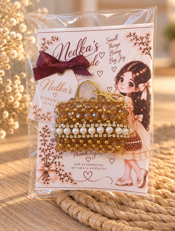 Handmade Beaded Keychain with Pearls and Crystals