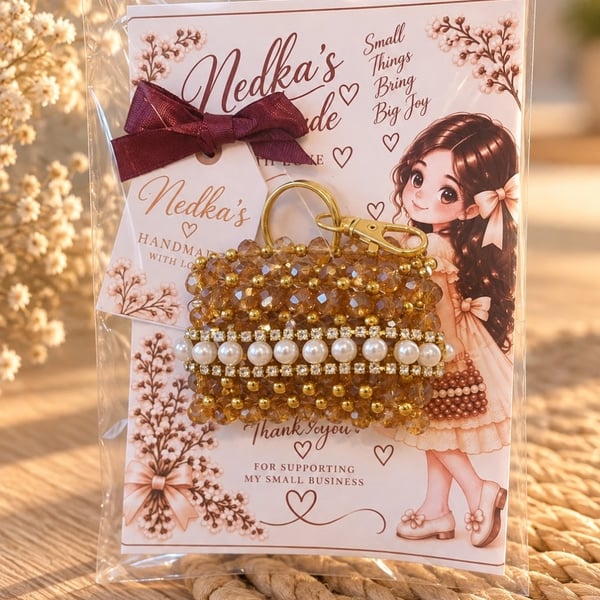 Handmade Beaded Keychain with Pearls and Crystals