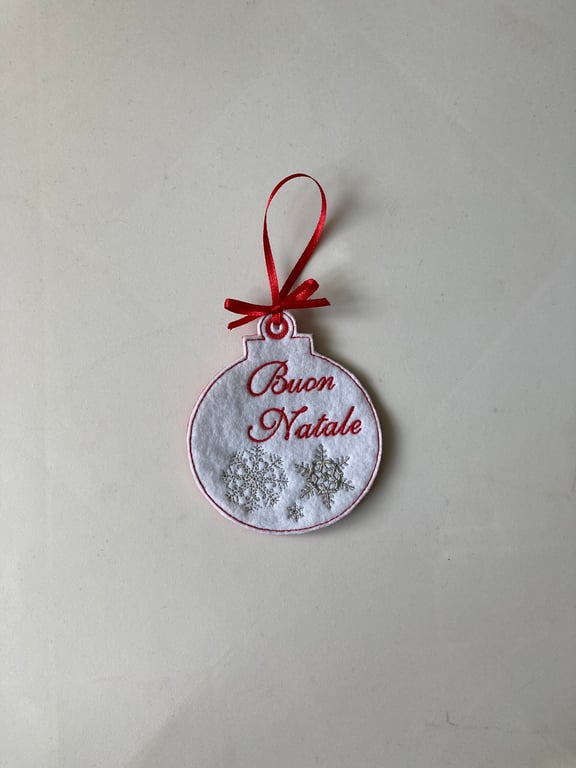 715. Buon Natale Christmas tree hanging ornament.