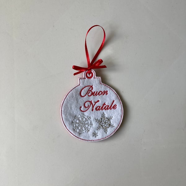 715. Buon Natale Christmas tree hanging ornament.