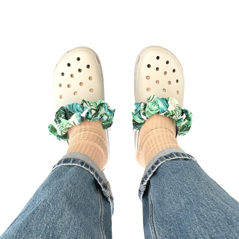 Summer Shoe Charms Bows Green Leaf Print Clog Cover Straps Bands Scrunchies 