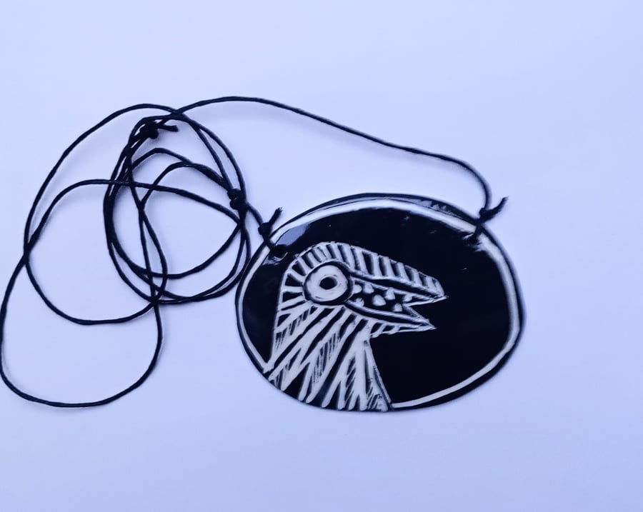crow necklace in porcelain