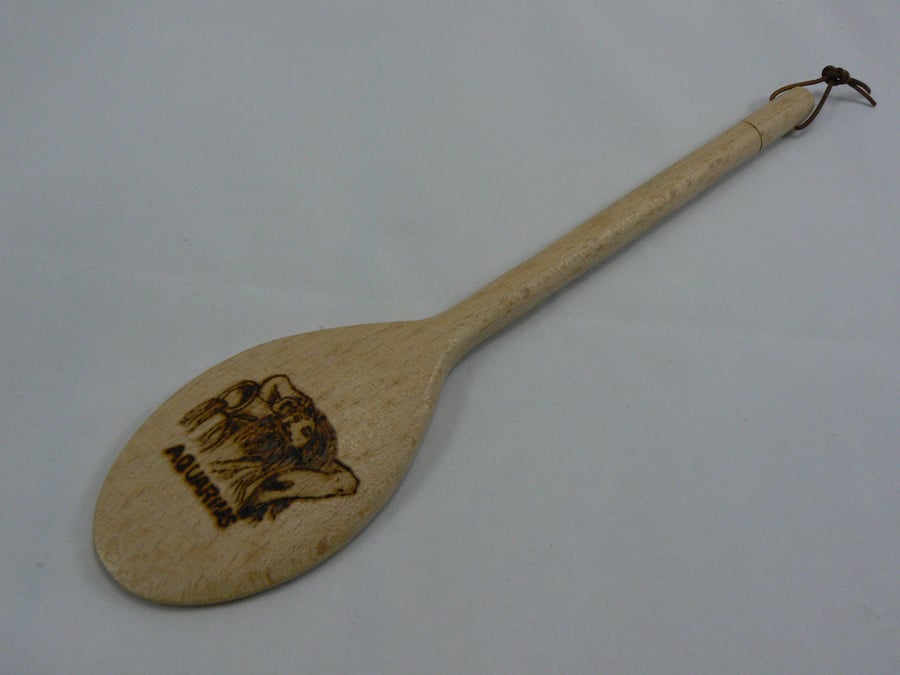 Wooden spoon with Aquarius star sign (pyrographed)