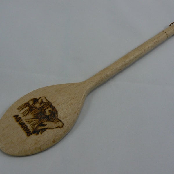 Wooden spoon with Aquarius star sign (pyrographed)