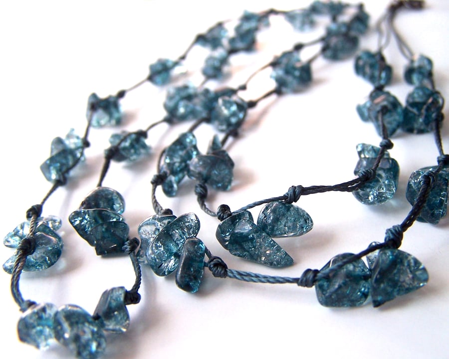 Blue Gemstone Necklace, Apatite Chips, Denim blue