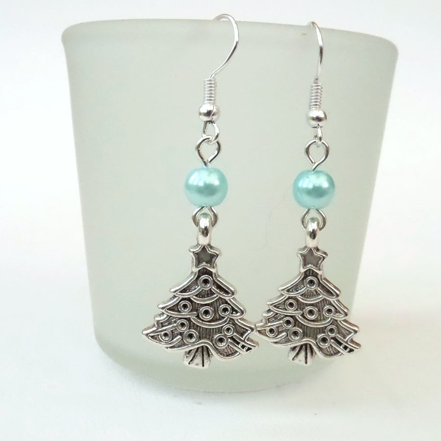 Christmas earrings, with christmas tree charm, other colours available