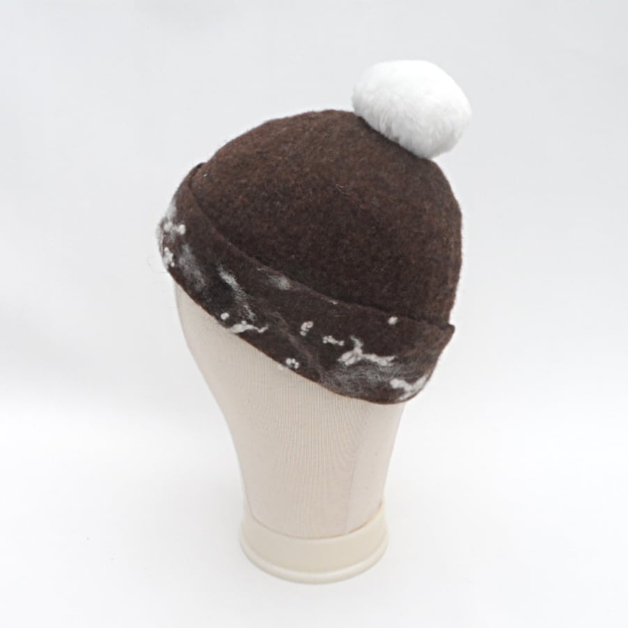 Hand felted brown beanie hat - SALE