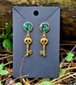 Gothic golden glitter skulls key stud earrings alternative gifts 