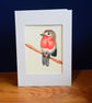 Robin sitting on a plain branch - hand painted watercolour greeting card