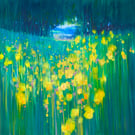 The Field Beyond is a semi-abstract yellow and green April meadow landscape 