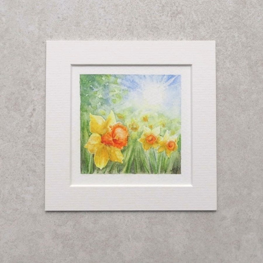 Original Miniature Watercolour Painting 'Spring' - 5" x 5" Mount