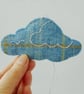 2 cloud shaped hand embroidered hanging ornaments, light blue wool - Image 6
