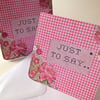 Set of Four Notecards,'Gingham & Flowers'Blank Notecards&Envelopes,Hand Finished