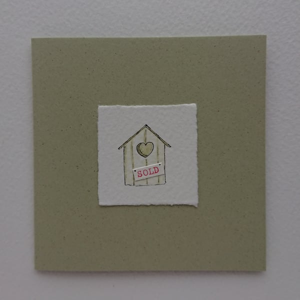 New Home Card - bird nest box - original drawing - recycled and recyclable