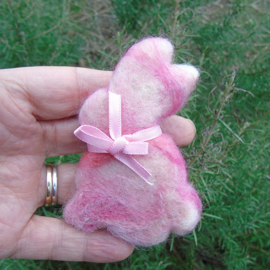 Needle felt brooch pink rabbit ladies jewellery wool badge wool art Easter