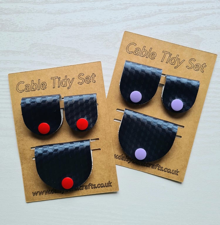 Set of 3 Navy Faux Leather Cable Tidies Snap Fastener Organisers for Chargers