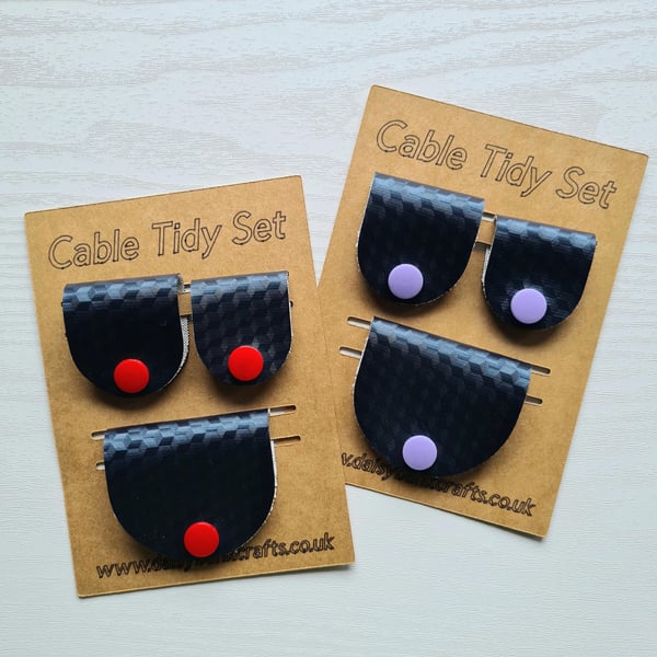 Set of 3 Navy Faux Leather Cable Tidies Snap Fastener Organisers for Chargers