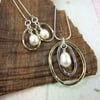 Necklace and Earring Set, Sterling Silver, Brass and White Pearls