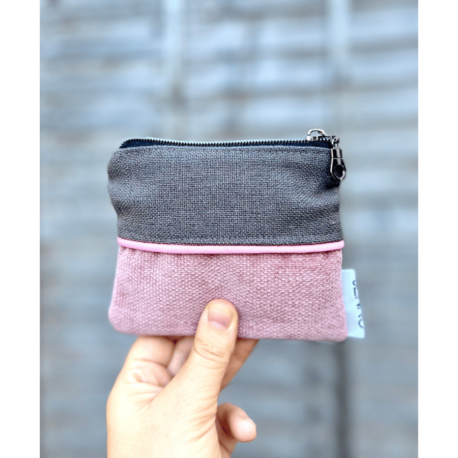 Handmade Small Fabric Brown and Pink Purse - Textile Pouch  - Woodland Dawn