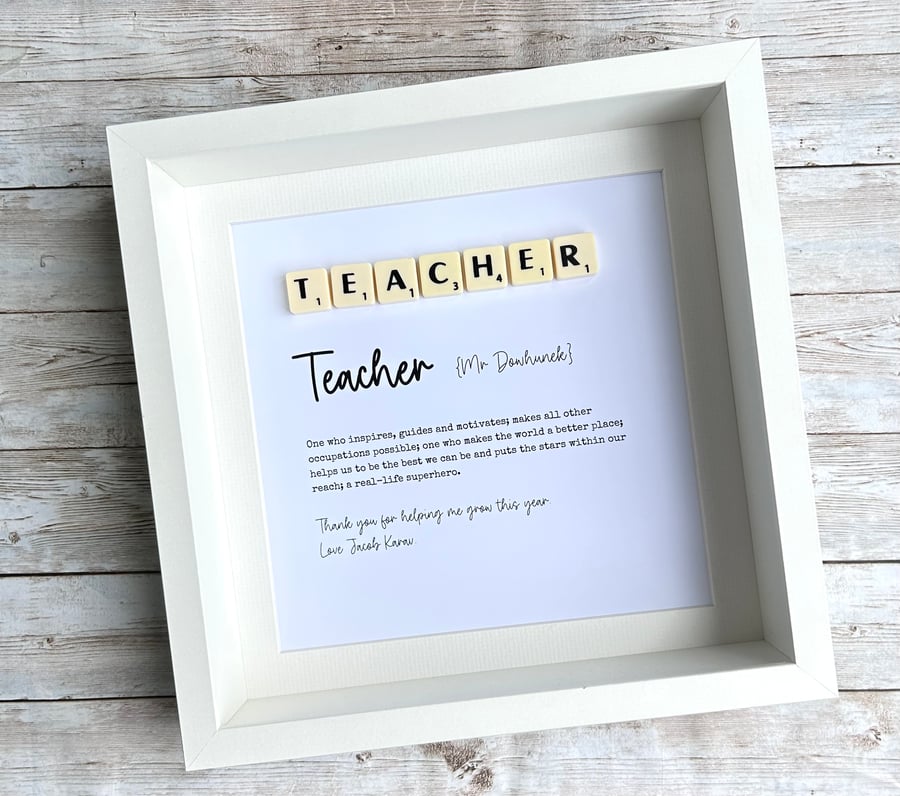 Teacher Scrabble Minifigures Frame Personalised 