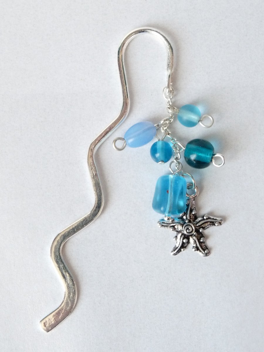 Aqua Blue Indian Glass Bead Charm Bookmark - Handmade - 19