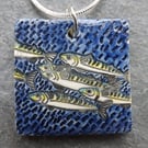 Handmade Ceramic Mackerel Pendant in blue