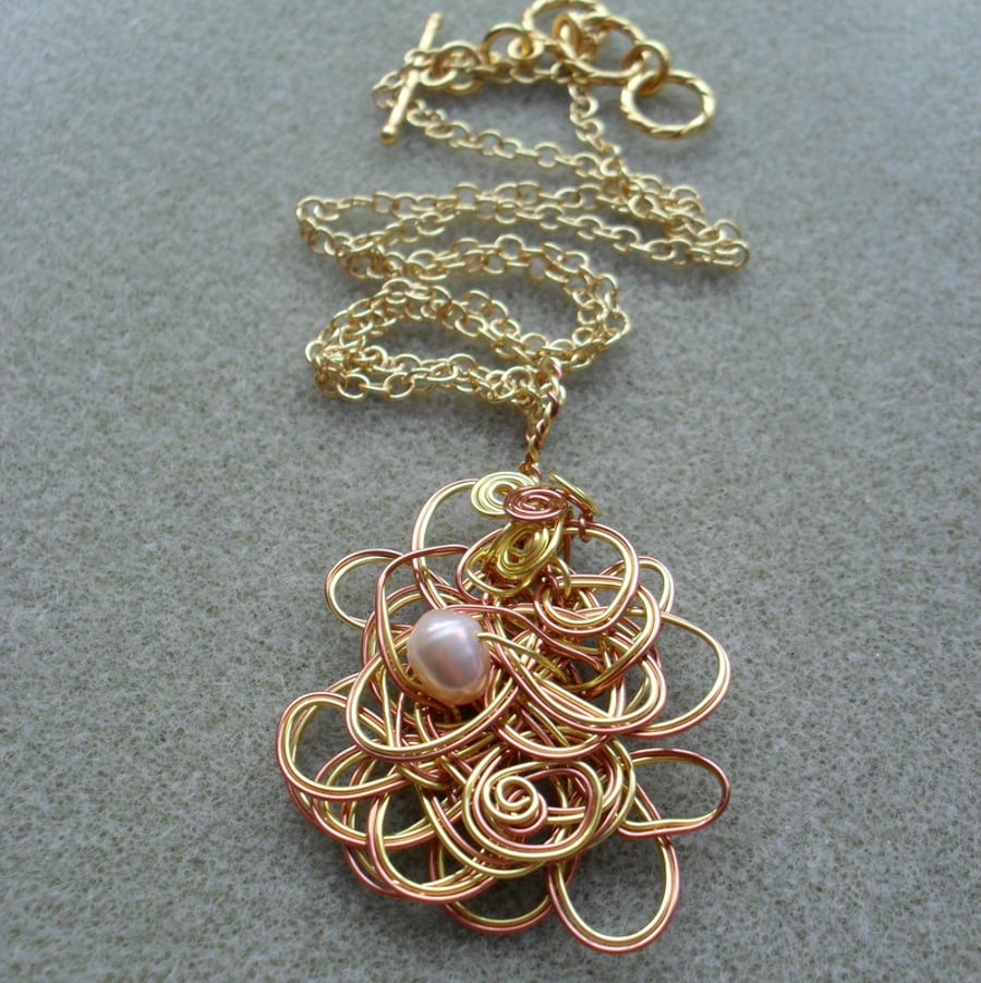 Wire Pendant With Freshwater Pearl Wire Wrapped