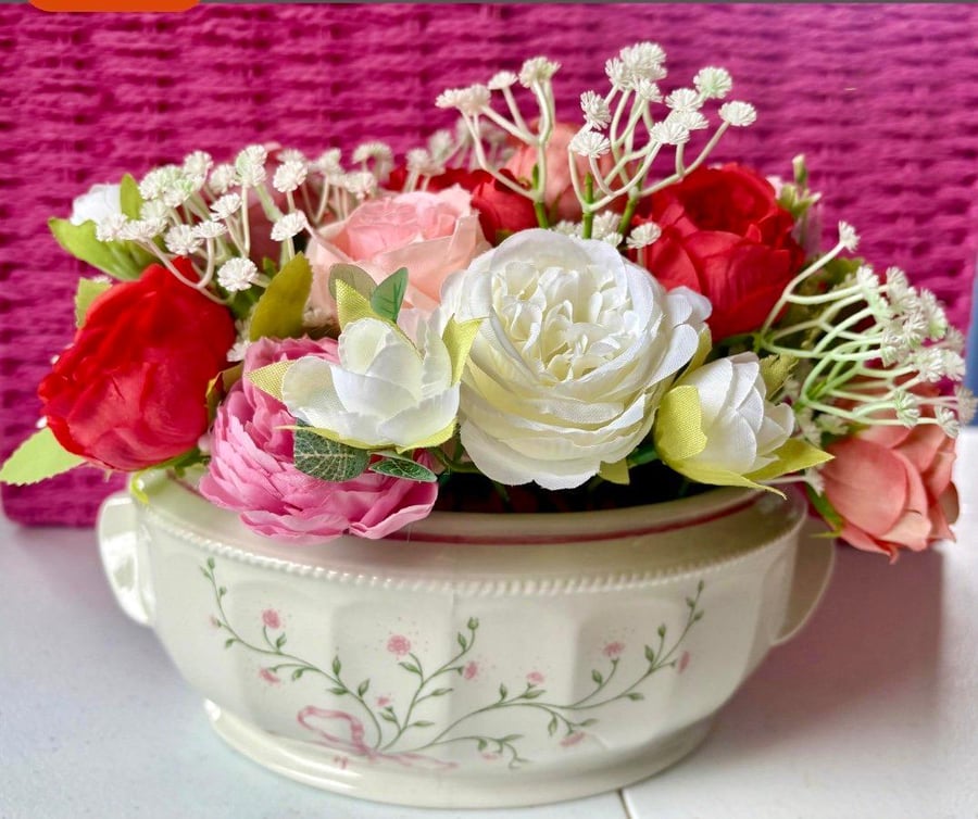 Churchill Mille Fleur Floral Bowl Arrangement  Faux Flower Centrepiece  Vintage